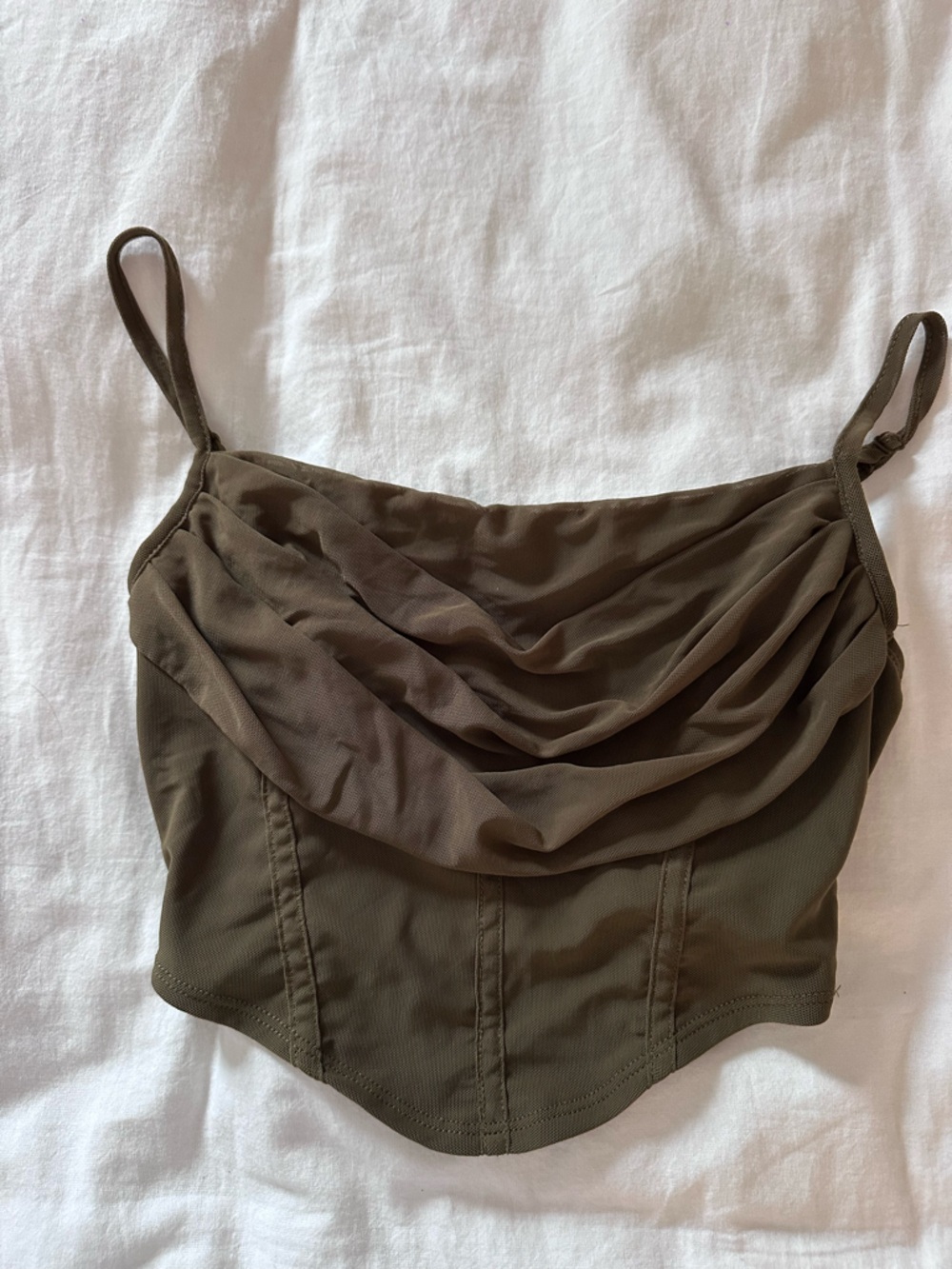 Olive Green Ruched Mesh Cami Top